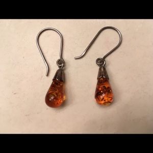Vintage Amber drop silver earrings